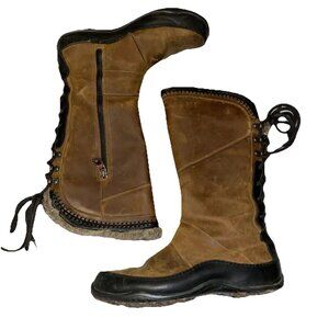 North Face Womens Boots Sz 7 Mackynzie Waterproof Tan Suede Leather Tall Tie